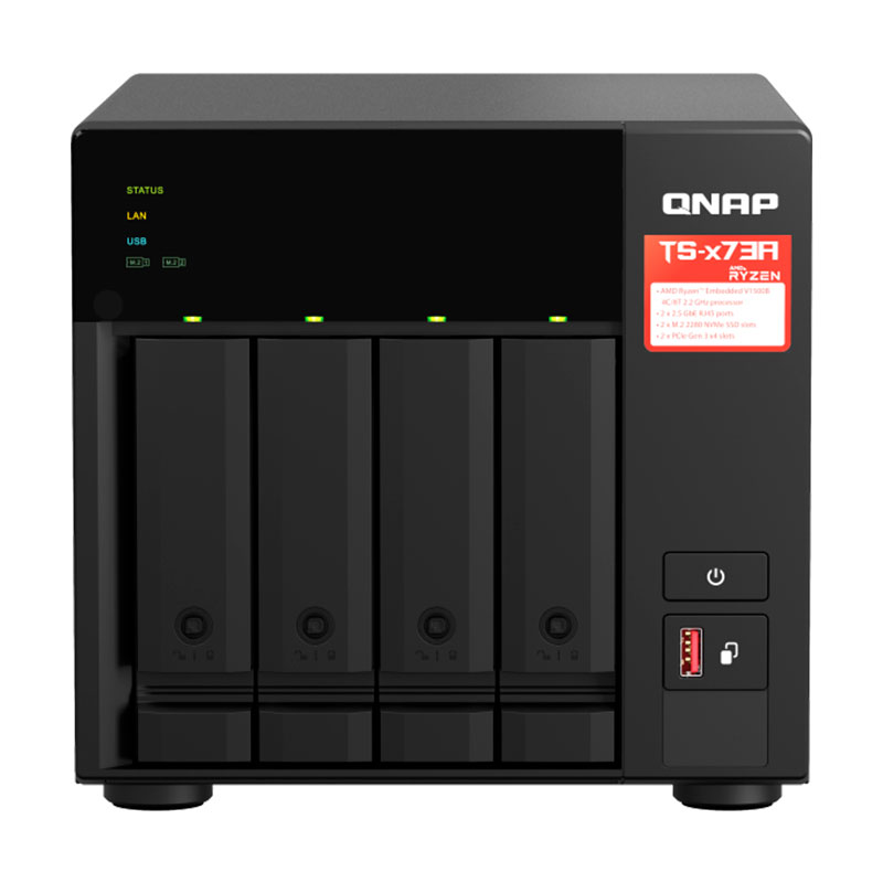 Servidor NAS QNAP TS-473A, AMD Ryzen V1500B/2.2GHz, 8GB DDR4 SODIMM, Bahias: 4 x 3.5 SATA