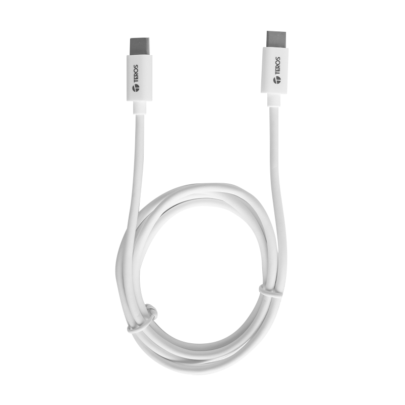 cable usb teros te-70209w, tipo c a tipo c, 3a, 60w máx, blanco