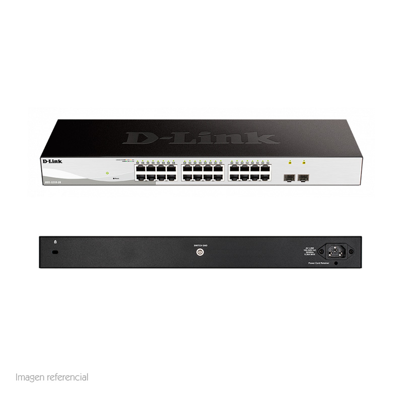 Switch D-Link DGS-1210 Series, Capa L2/L3, 24 RJ-45 GbE, 2 puertos SFP 1GbE.