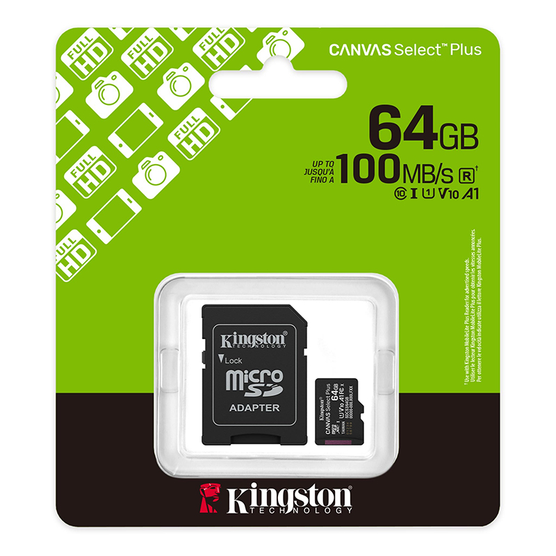 Tarjeta de Memoria Kingston 64GB MicroSD Canvas Select Plus -100MB/seg - UHS-I Clase 10