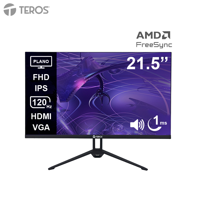 Monitor plano TEROS TE-2133S, 21.5 FHD IPS, 120Hz, 1ms, HDMI, VGA, Audio out, Parlantes, miniatura 2