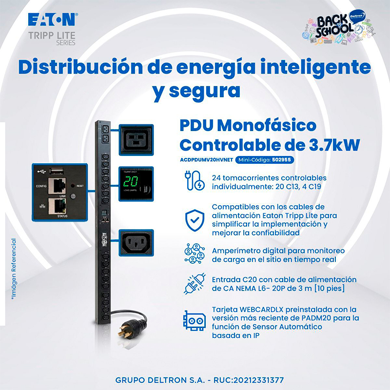 pdu para rack eaton monofásico controlable de 3.7kw, 24 tomas controlables individual, miniatura 1