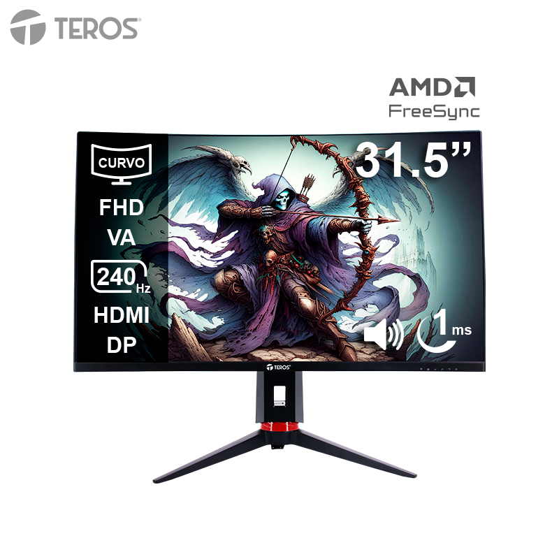Monitor curvo gaming TEROS TE-3219G, 31.5 FHD VA, 240Hz, 1ms, HDMI, DP, Audio out, miniatura 2