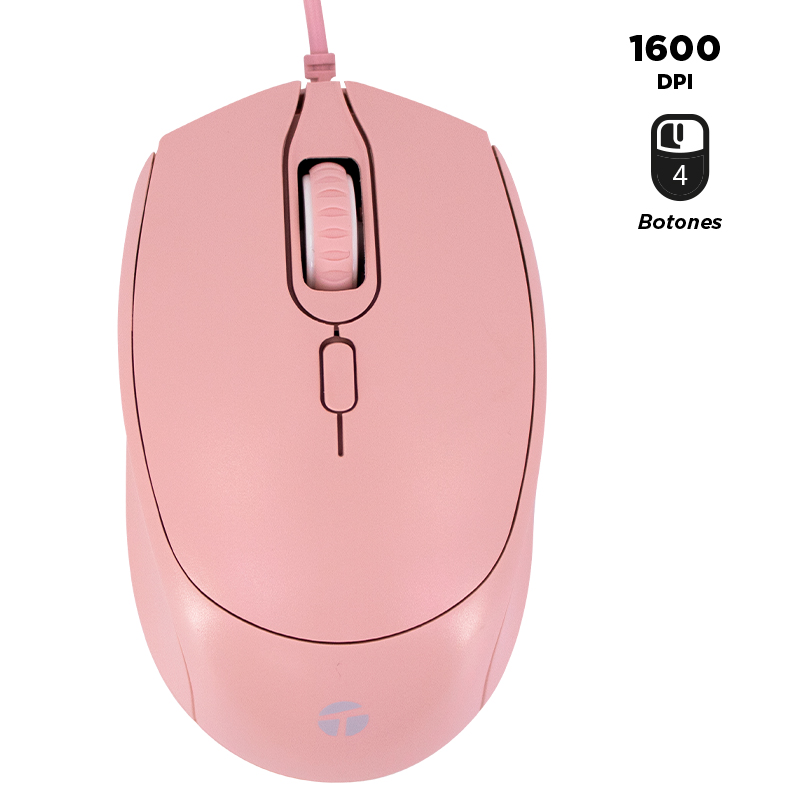 Mouse Óptico Teros TE-1226S, 800-1200-1600 DPI, USB, 4 Botones, Color Rosado, miniatura 3