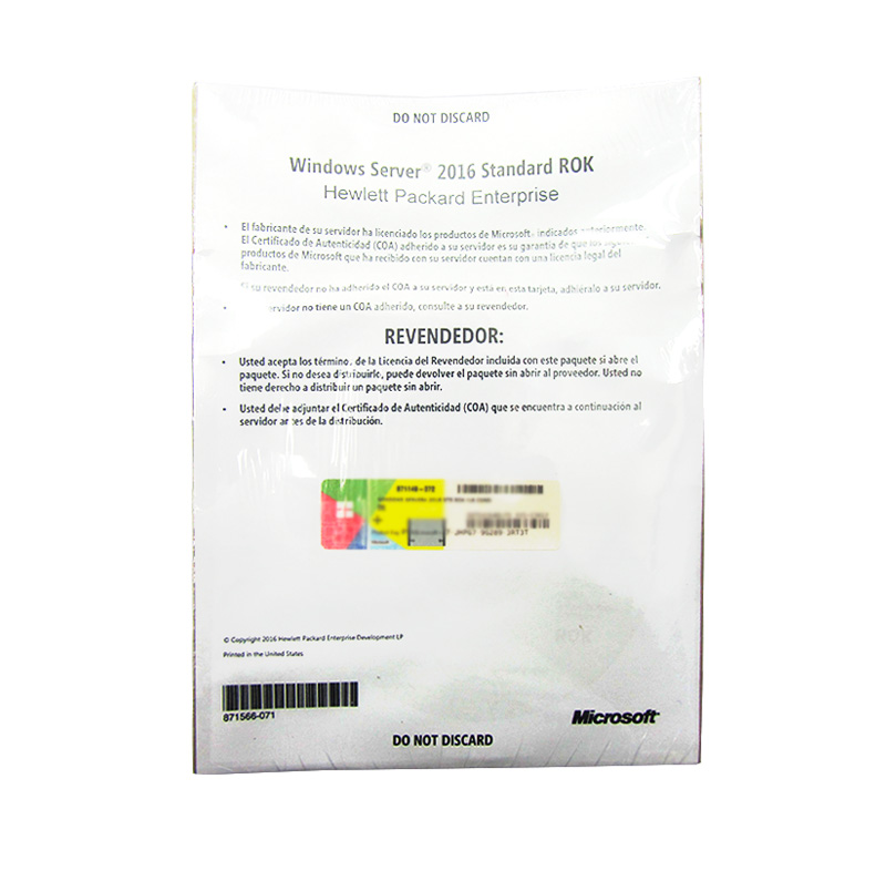 Licencia HPE Microsoft Windows Server 2016 Standar, OEM, ROK, 16 Núcleos., miniatura 1
