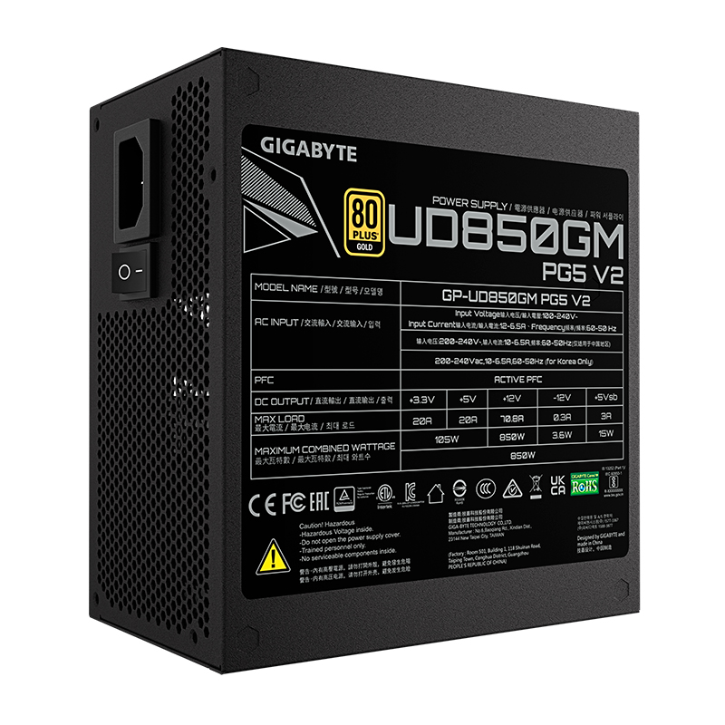 Fuente de alimentación GIGABYTE UD850GM PG5 V2, 850W, 80 PLUS Gold, Formato ATX, miniatura 3