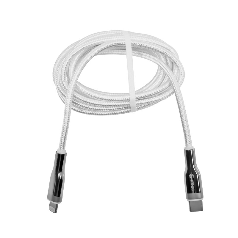 Cable USB TEROS TE-70212W, Tipo C a Lightning, 3A, 20W Máx, blanco y plateado, miniatura 1