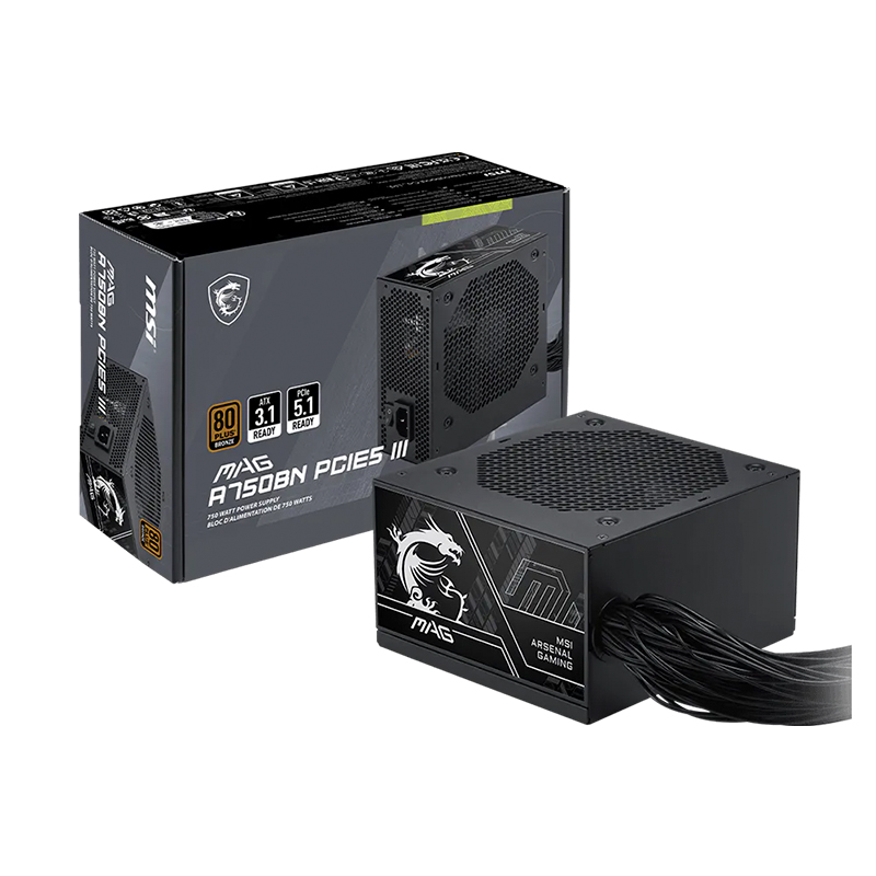Fuente de alimentación MSI MAG A750BN PCIE5 III, 750W, 80 PLUS Bronze, Formato ATX., miniatura 2