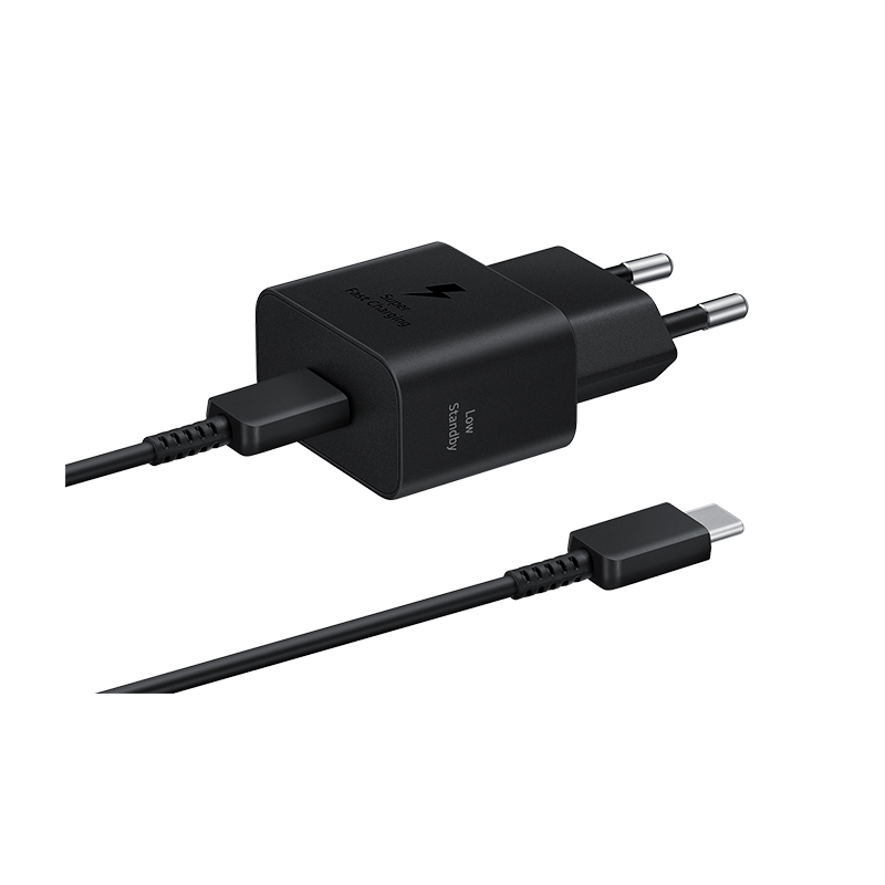 Adaptador de carga rápida USB-C (25W) con cable, color negro, miniatura 2