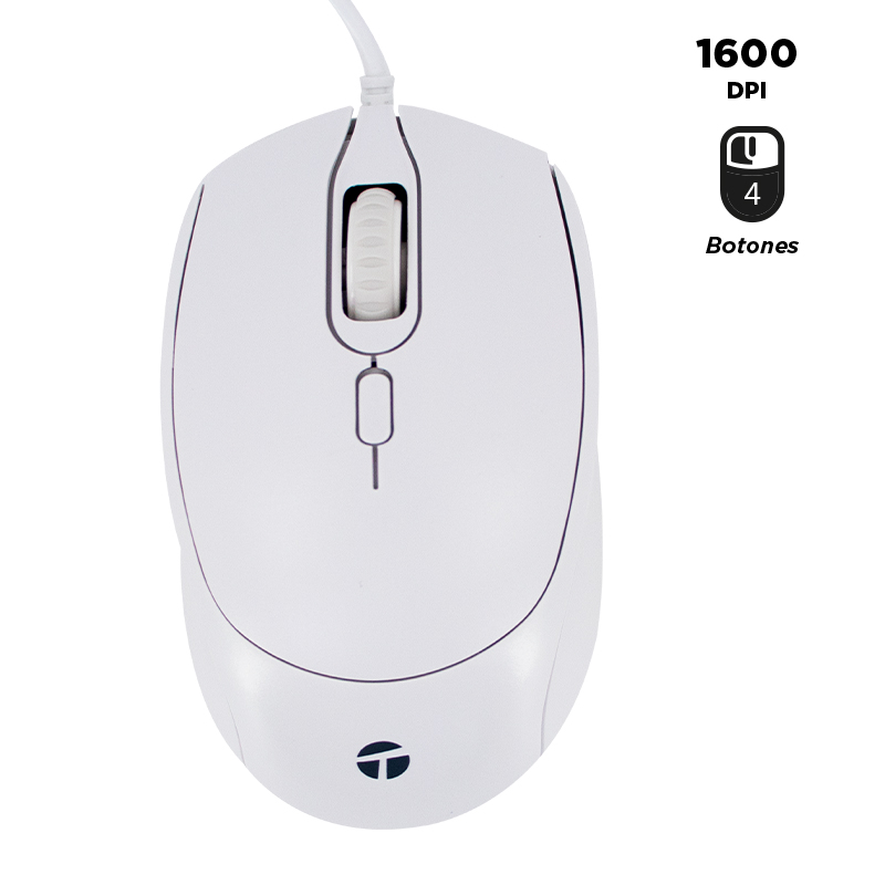 Mouse óptico TEROS TE-1225S, 800-1200-1600 DPI, USB, 4 botones, color blanco, miniatura 2