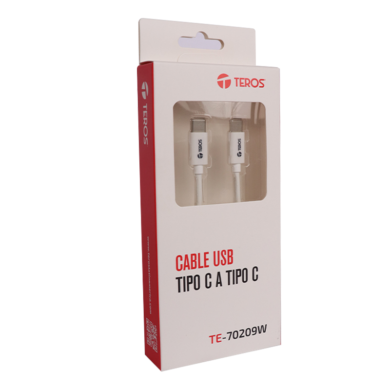 cable usb teros te-70209w, tipo c a tipo c, 3a, 60w máx, blanco, miniatura 3