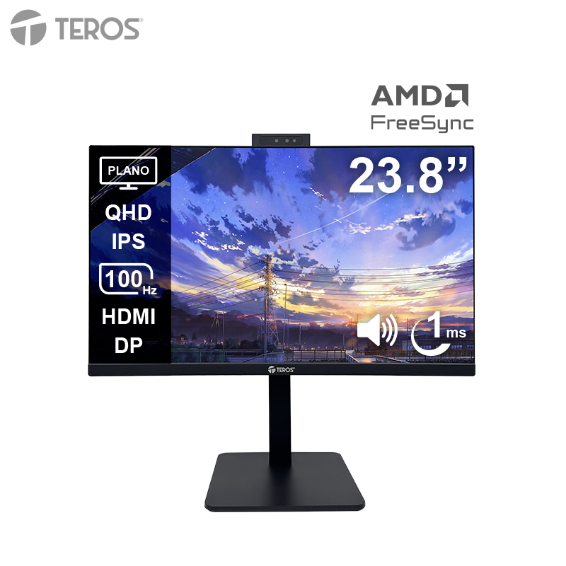 monitor plano teros te-2416cs, 23.8 qhd ips, 100hz, 1ms, hdmi, dp, cámara, micrófono, miniatura 2