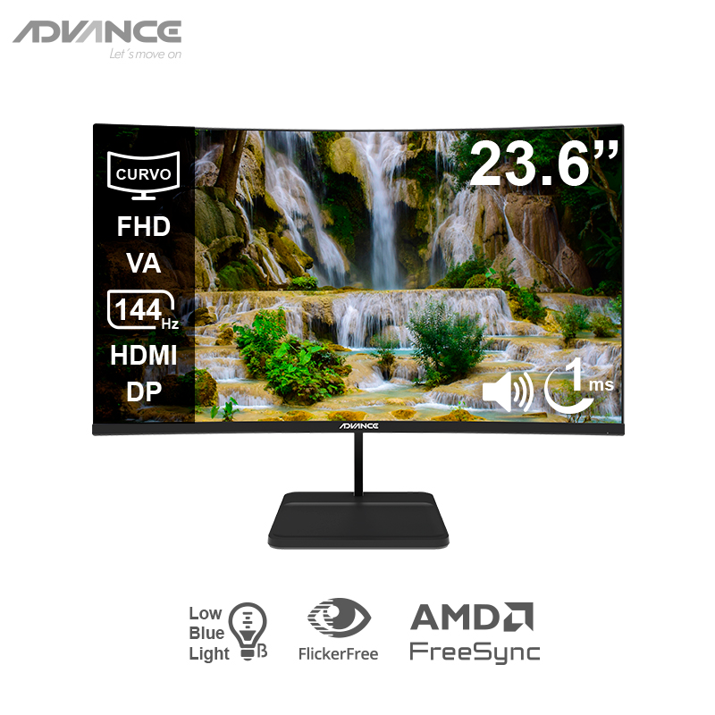Monitor curvo ADVANCE ADV-2456S, 23.6 FHD VA, 144Hz, 1ms, HDMI, DP, Audio out, Parlantes, miniatura 1
