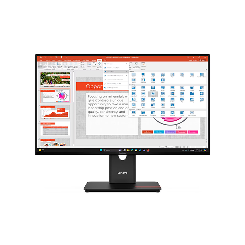 Monitor Plano Lenovo ThinkVision T27-40, 27 WLED FHD IPS/HDMI/DP/VGA/USB-C/USB-B/USB-A x3, miniatura 3